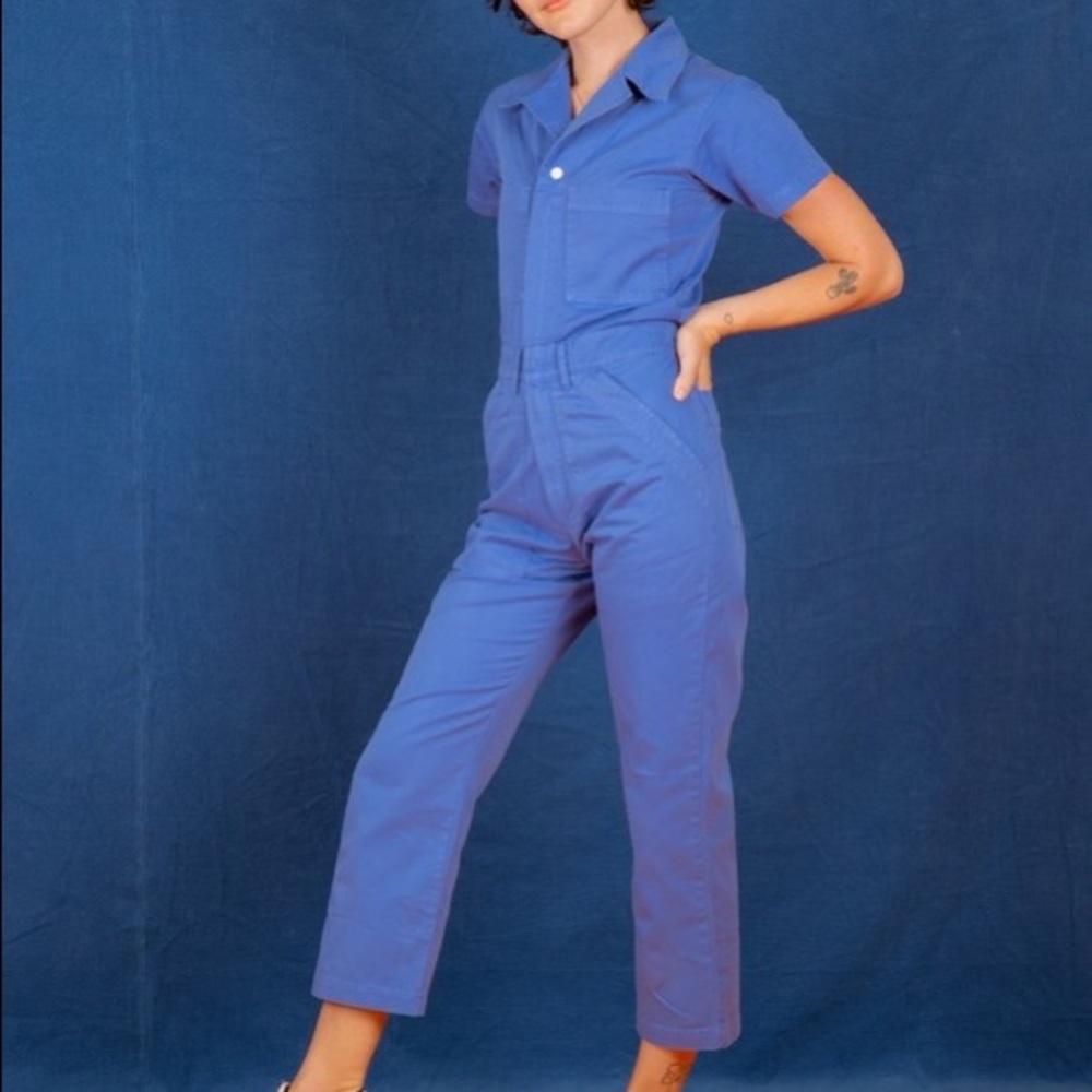 SM CORNFLOWER BLUE BIG BUD PRESS S/S JUMPSUIT